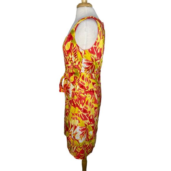 RALPH LAUREN LRL Yellow Red Tropical Floral Print Cotton Stretch Dress Size 12 - Picture 2 of 11